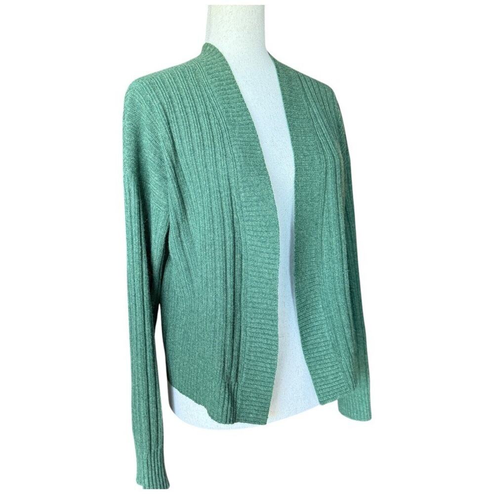 Autumn Cashmere Green Ribbed Open Front Cardigan 100% Cashmere Women’s Sweater S - Picture 2 of 6